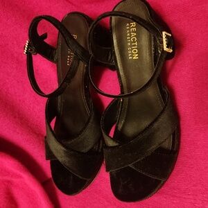 Reaction Kenneth Cole Black Velvet Heels With Black Crystal Platform
